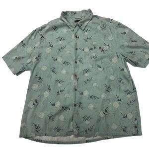 Statements Button Up Shirt Green Bamboo Tropical Silk Short Sleeve Mens XL